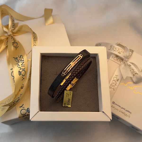 تصویر دوم دستبند طلا چرم مردانه L157